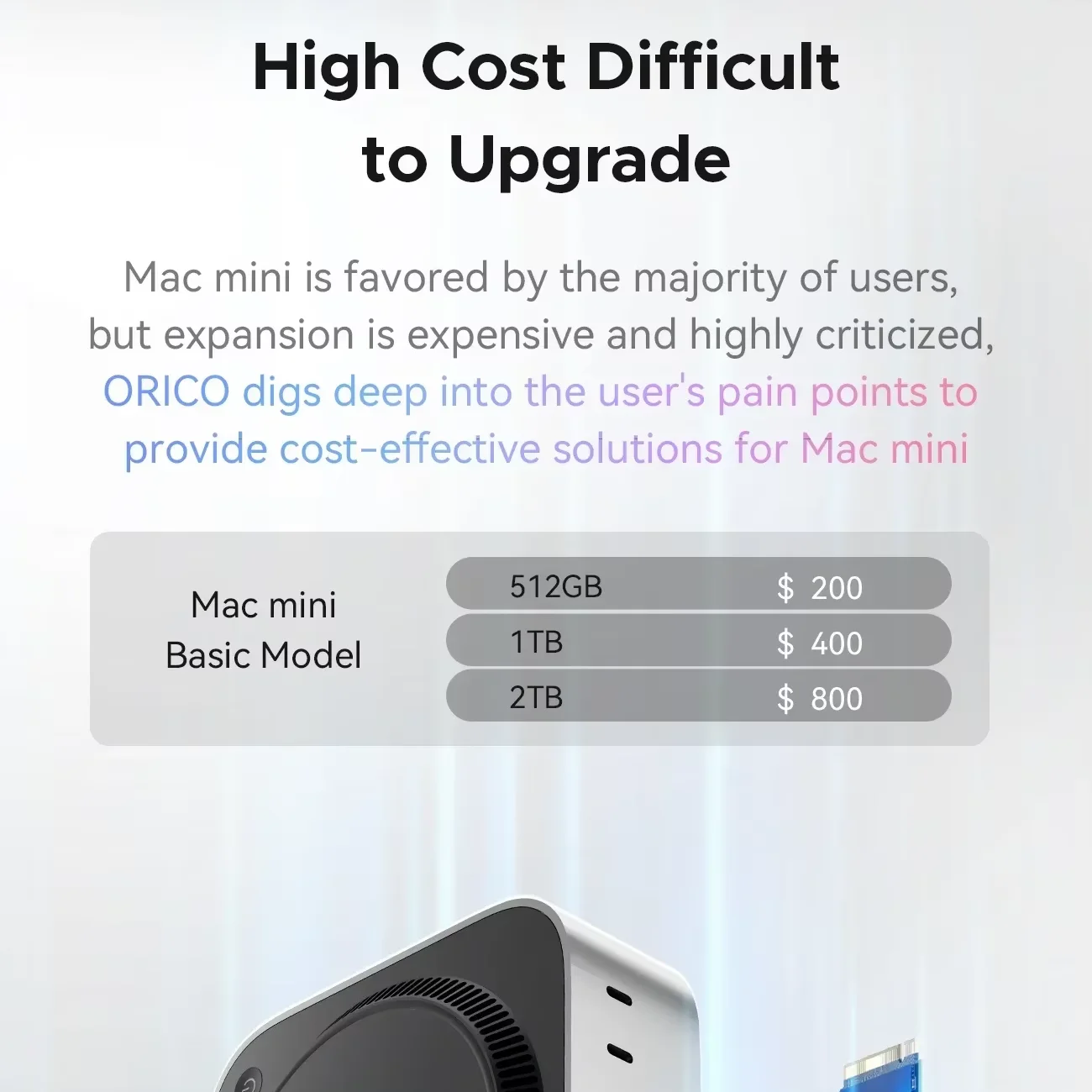 ORICO MiniDock Expansion Dock USB3.2 Gen2 Type C Dock Station with 512G 1T 2T 4T M.2 SSD for Mac Mini M4/M4 Pro Storage & Stand