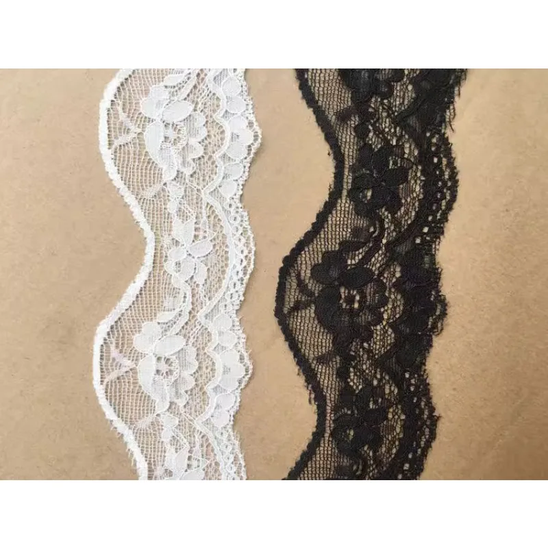 African lace fabric 2024 high quality 1yard black and white benchtop wavy edges, stretcs trim trims handmade elastic accessories