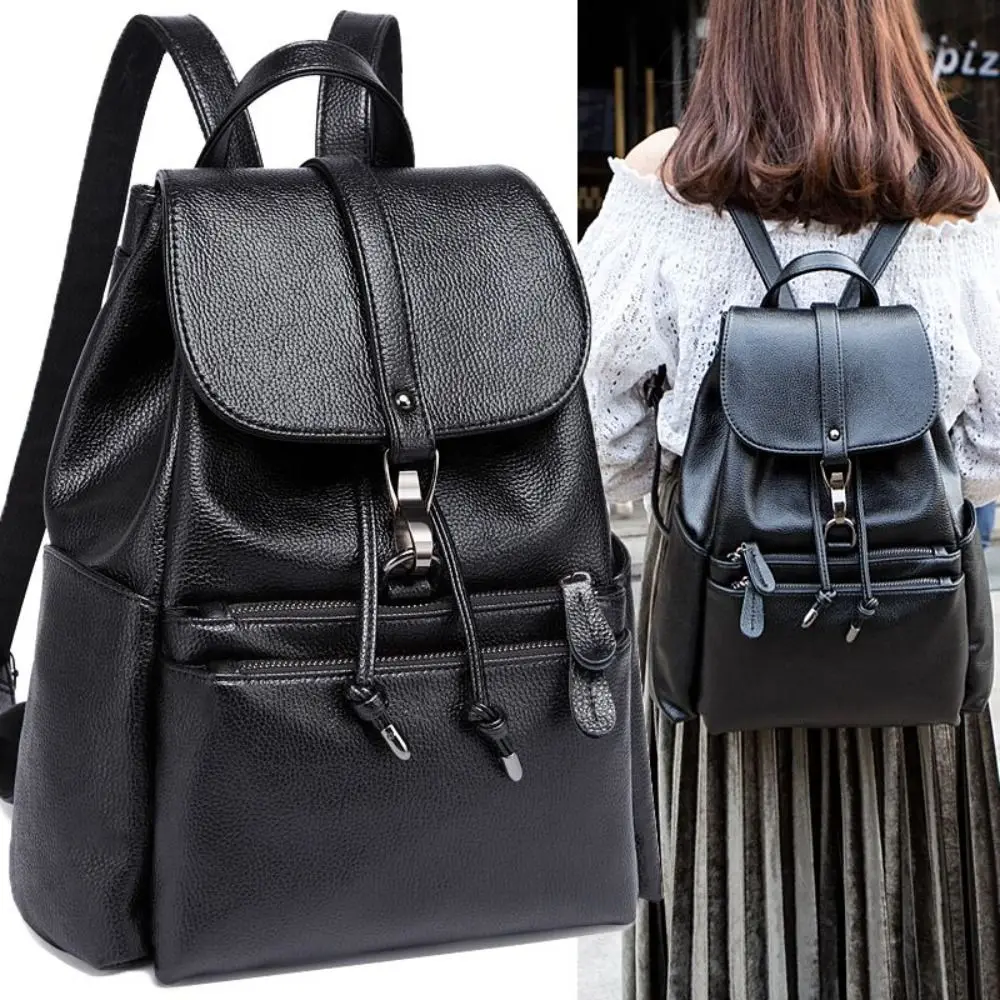 Versatile Soft Women's Backpack Large Capacity Zipper Closure School Backpack PU Leather Compact Backpack Student Use Carry