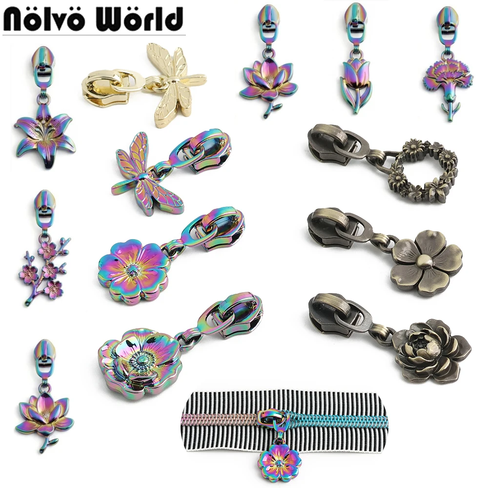 10/50/150PCS Flower,Dragonfly Shape Three-dimensional 5# Nylon Thick Zipper Sliders For Bags Shoe Clothes Decorative Accessories