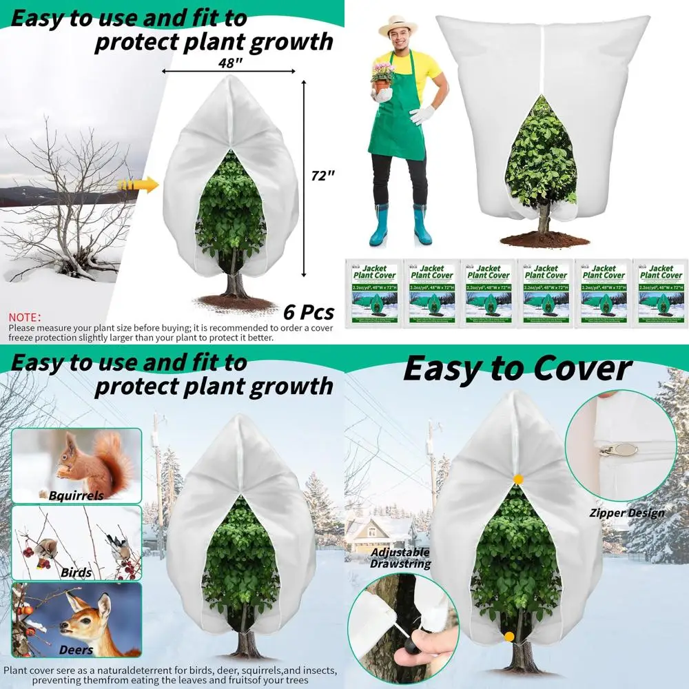 

Winter 72x48 Plant Jacket Covers with Zipper and Drawstring for Outdoor Frost Protection
