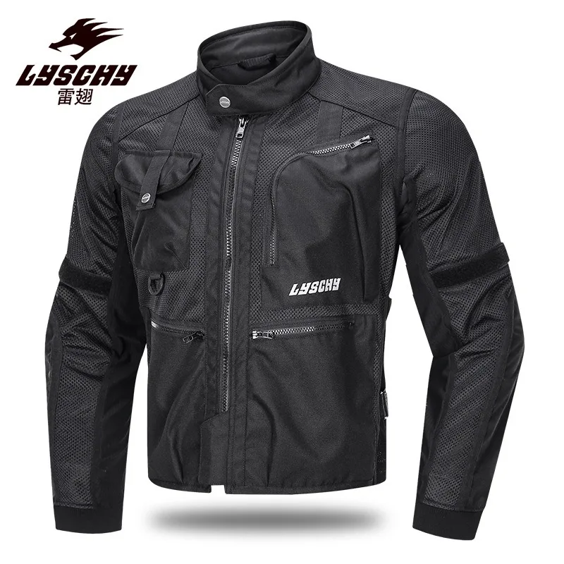 LYSCHY Motorcycle Summer Mesh Breathable Cycling Suit Men's Anti-drop Racing Suit Reflective Jacket Locomotive Suit