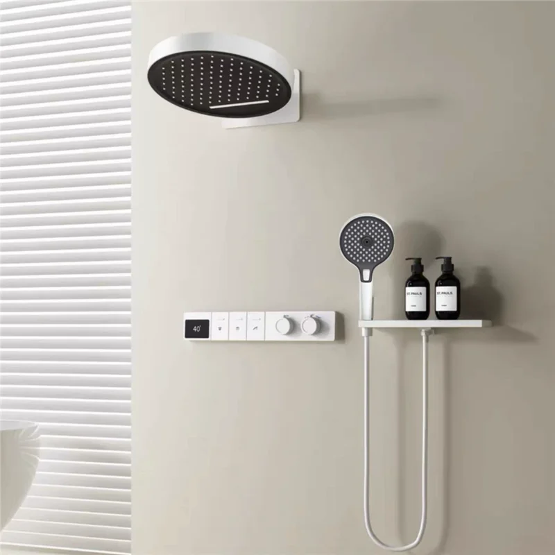 

Smart Multifunction Black Thermostatic Bathroom Shower Faucet Concealed Rainfall Shower Faucet Ceiling Black Bath Shower Mixer