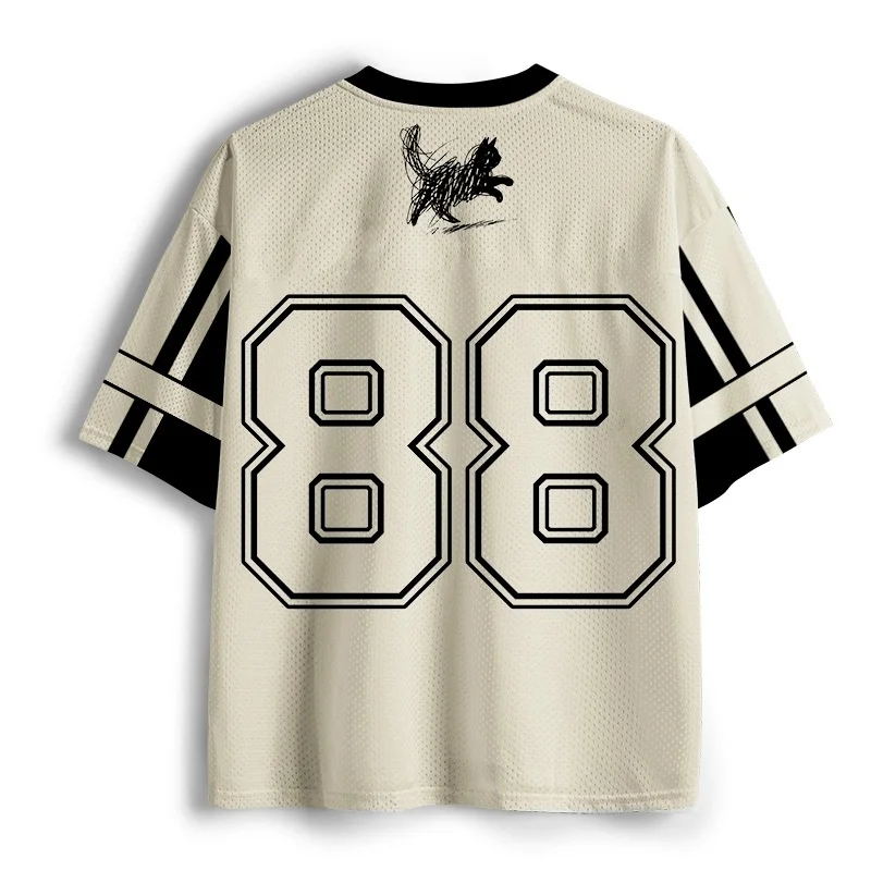 Retro Line Cat Pattern Printed Men's T-Shirt 3D Women's Children's T-Shirt V-Neck Short-Sleeved Harajuku Oversized