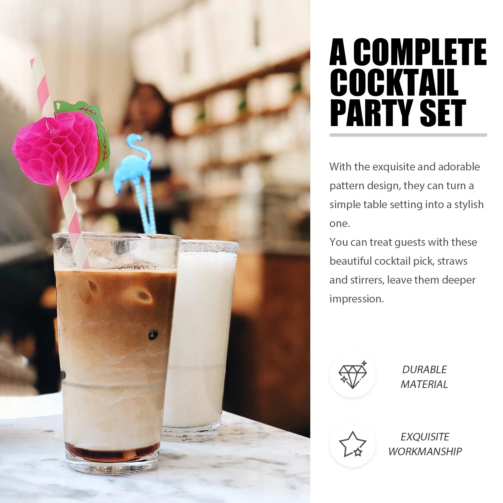 

Cocktail Decoration Set Beach Drinking Straws Stirrer Luau Party Hawaiian for Drinks Wood Beverage Stirrers