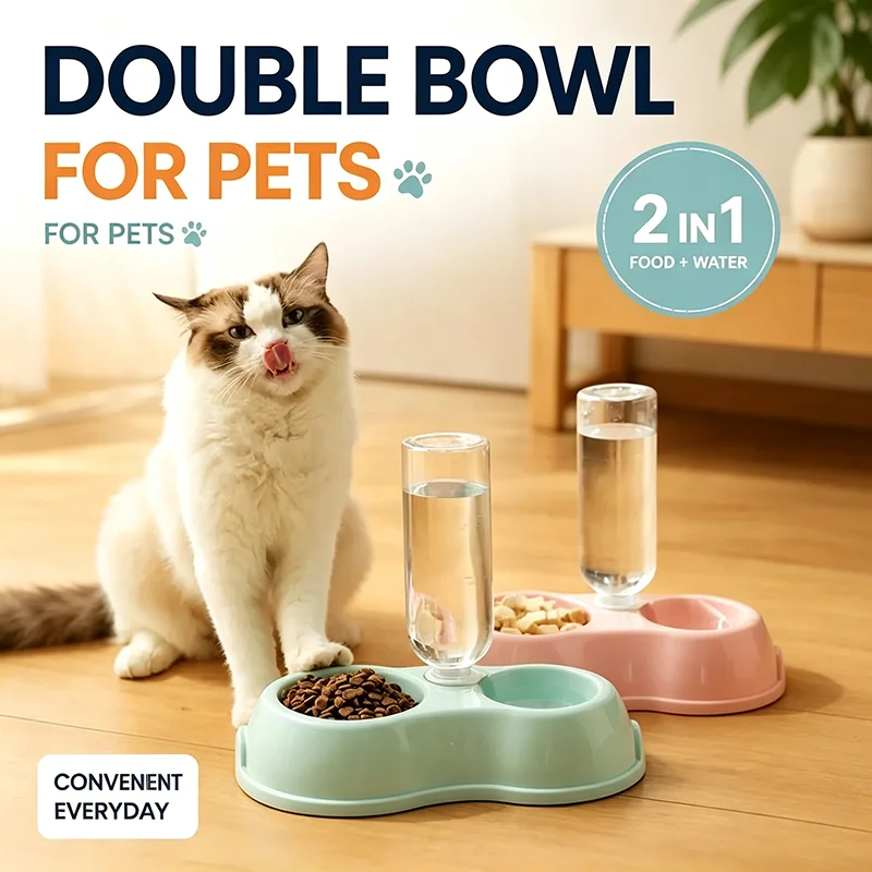 Automatic Pet Feeding Drinking Bowl Moisture-proof Cat Bowl Dog Basin Dual-use Food Water Feeder for Cats Dogs Pet Supplies