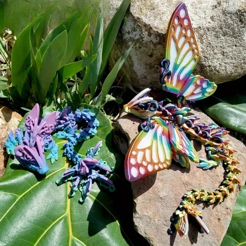 Escultura elegante del dragón de la mariposa impresa 3D, ilustraciones plásticas decorativas para la exhibición casera