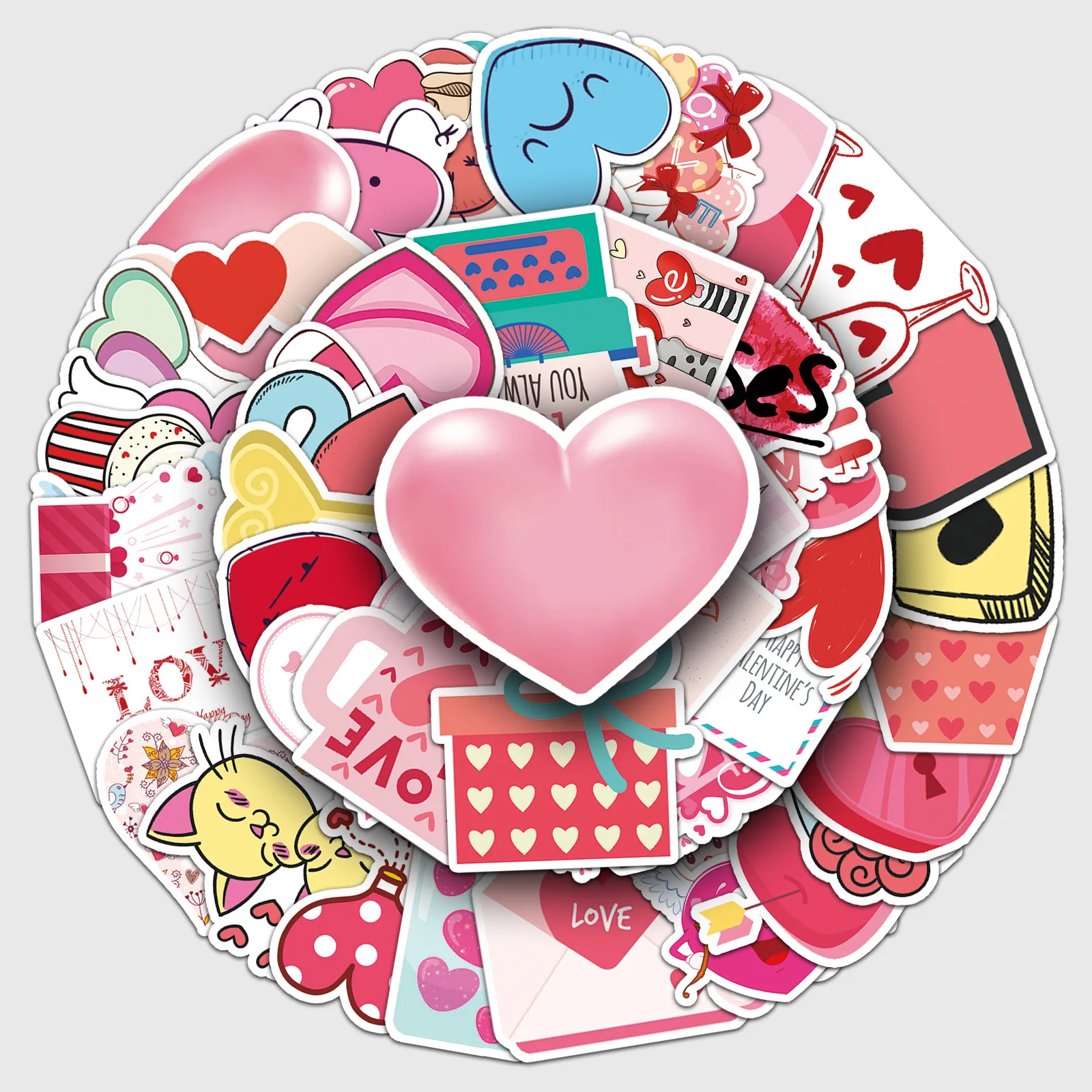 

50PCS INS Style Valentine's Day Graffiti Sticker Cartoon Cute Fun Creative DIY Water Cup Stationery Box Suitcase Guitar
