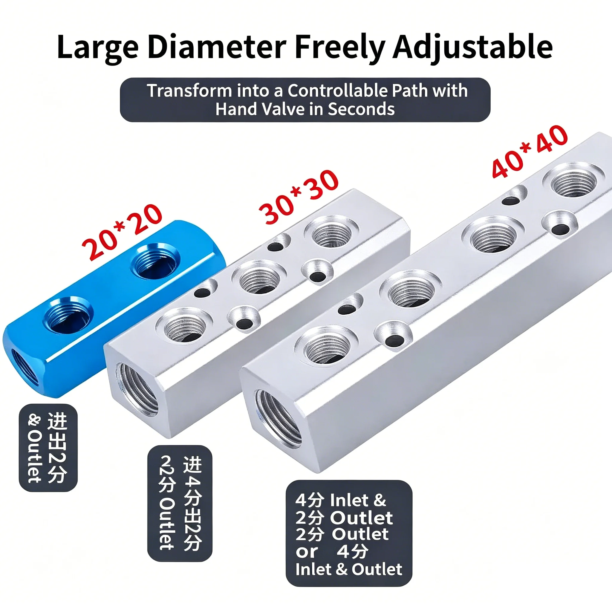 Distribution Row 2-10 Way 30x30mm Air Manifold Distributor  PT1/2 to PT1/4 Drain Diverter Oil Exhaust Distributor Air Source
