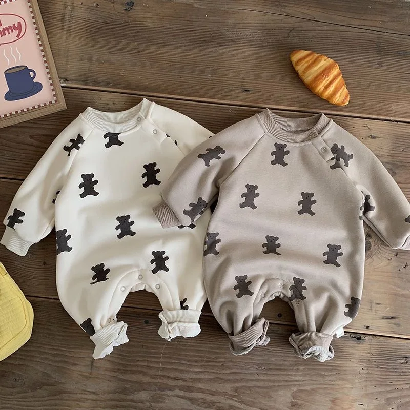 

Baby autumn and winter cartoon bear comfortable crawling suit one-piece warm cotton clothes