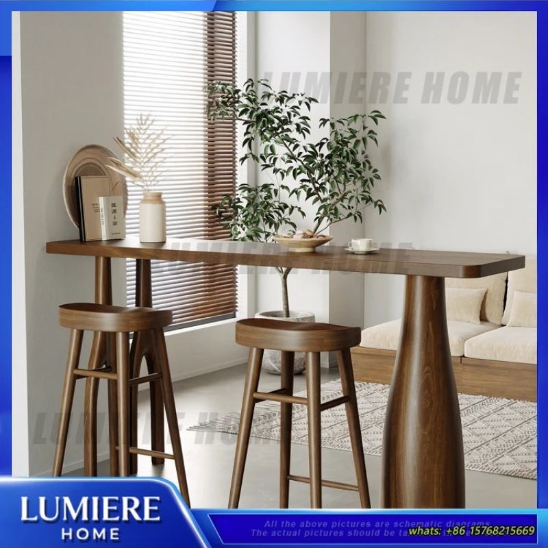 

Скандинавский барный стол из массива дерева для небольших помещений, разделитель для столовой, настенный длинный высокий стол с табуретами