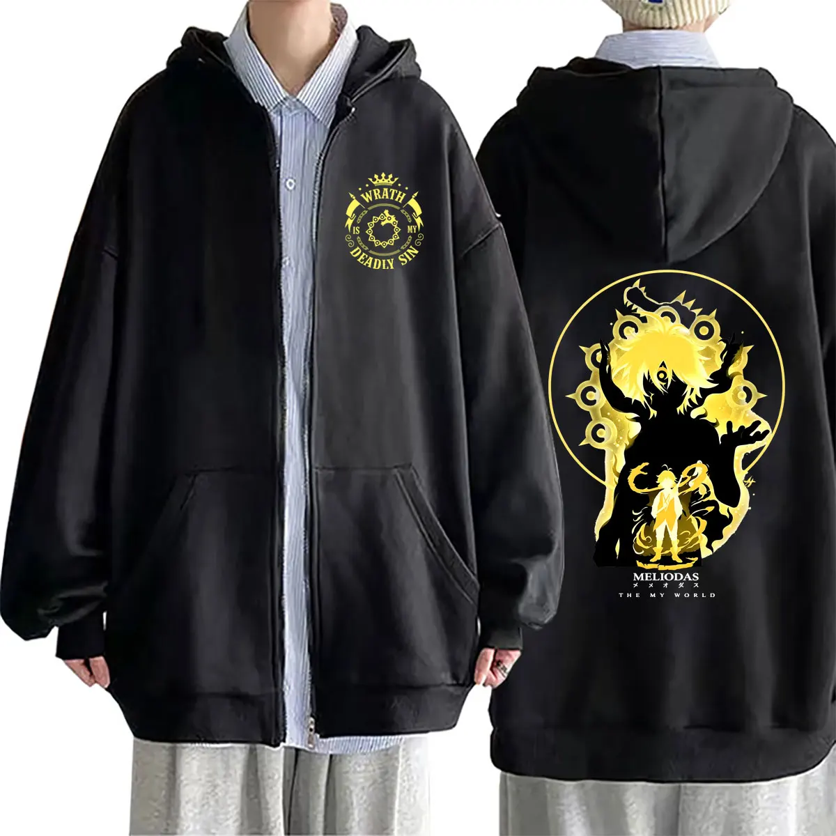 Anime The Seven Deadly Sins Dragon's Sin of Wrath Meliodas The My World Zipper Hoodie Men Women Manga Oversized Zip Up Hoodies
