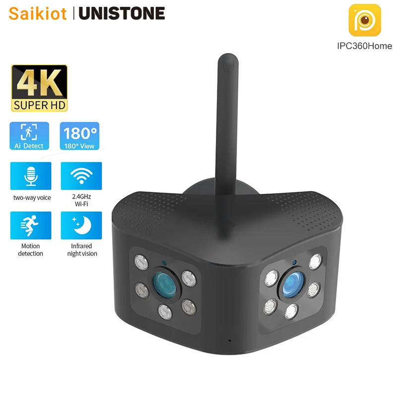 

Saikiot 4K 8MP 6MP Dual Lens WIFI Bullet Camera CCTV Security 180 Degree View Two Way Audio Panoramic Camera WIFI Network Camera