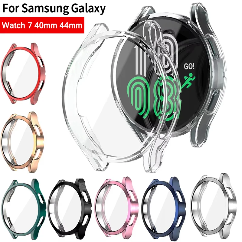 

Чехол для Samsung Galaxy Watch 7, 40 мм, 44 мм, защитная пленка для экрана, гальванический ТПУ, защитный чехол с полным покрытием для Galaxy Watch 7