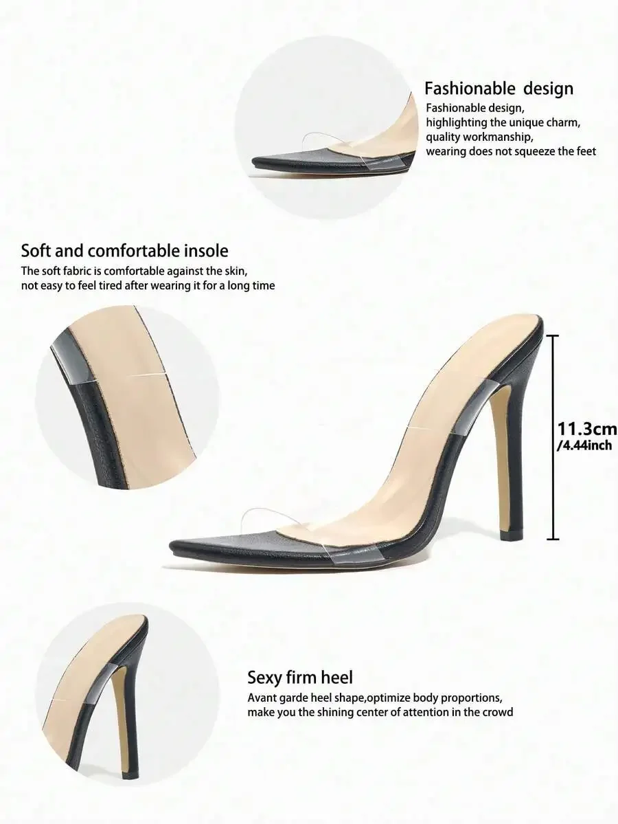 

Womens Pointed Toe Stiletto High Heel Sandals Transparent Strap Minimalist Party Dress Shoes