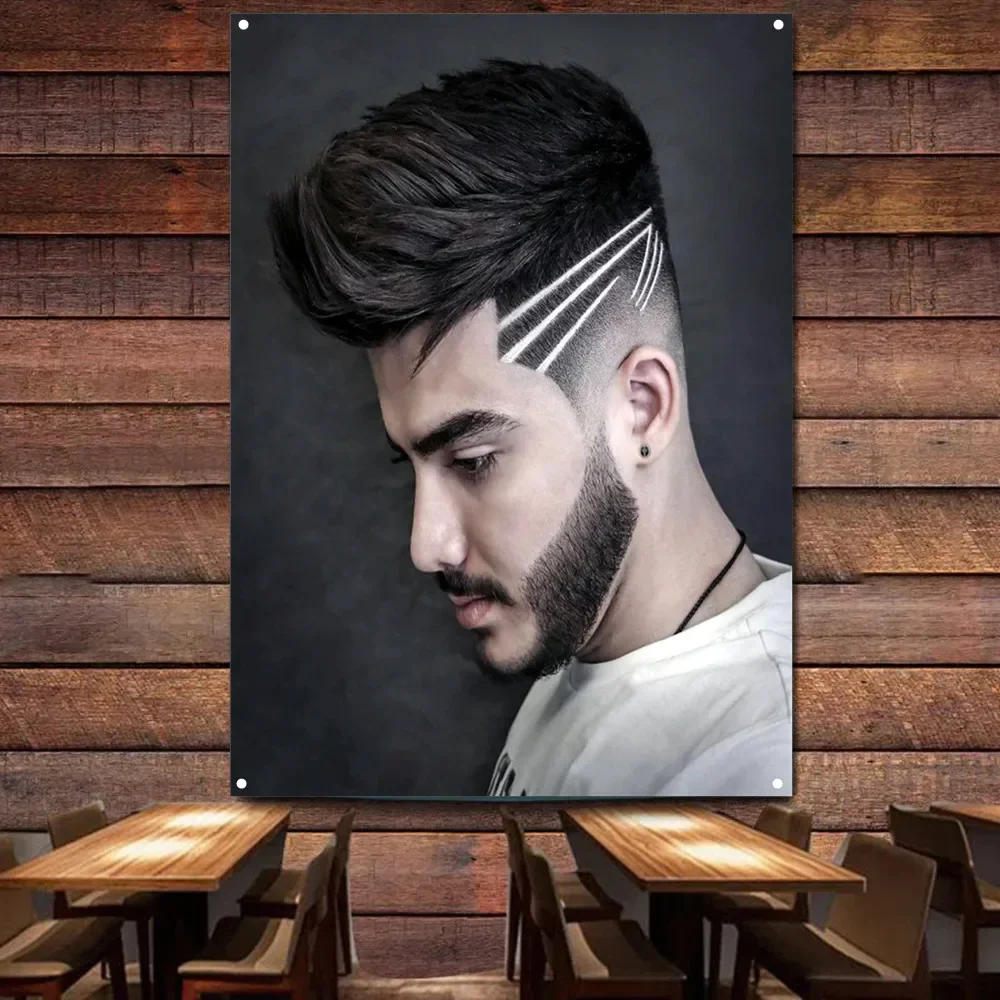 Hardline Design and Brush Up Hairstyle Flag Wall Charts Hairstyling Posters Prints Printing Barber Shop Wall Art Banner Tapestry