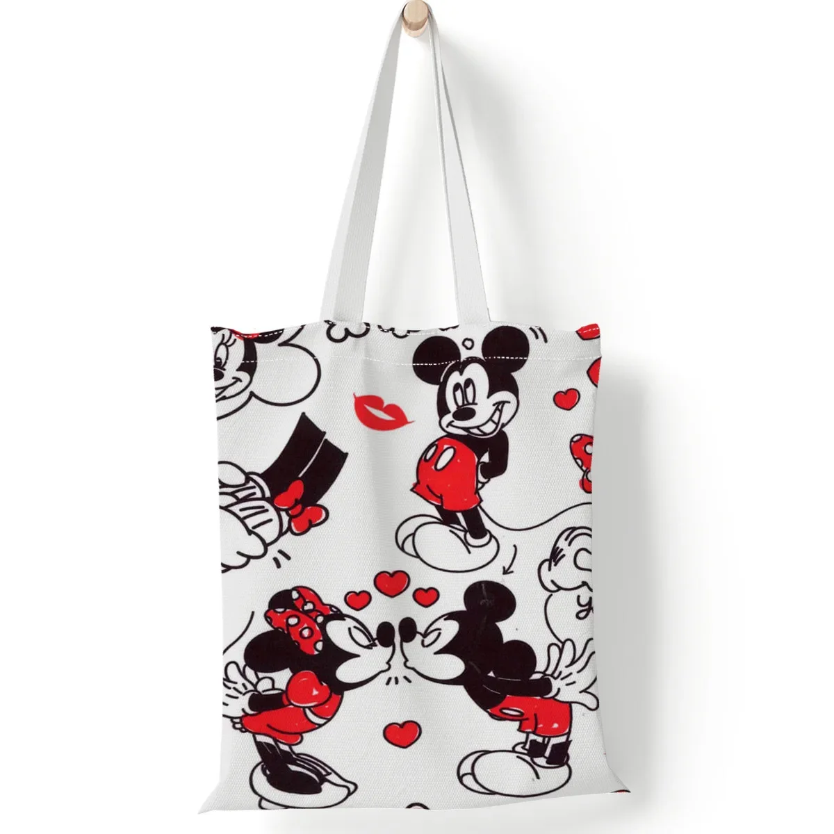 Disney Women\'s Handbag Mickey Mouse Lilo and Stitch Canvas Hand Bag Large Capacity Shopping Bags for Girls Shoulder Bags