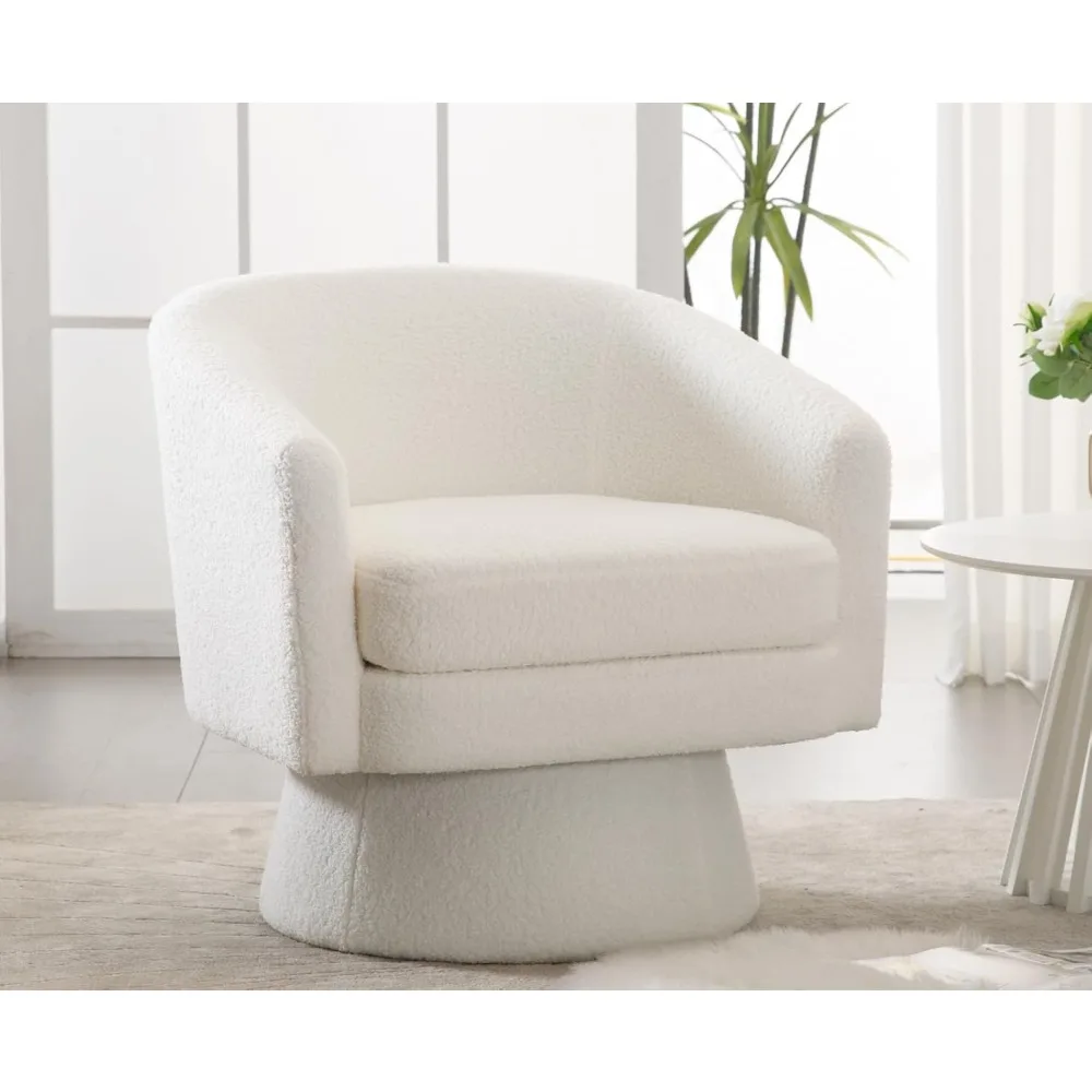 

Boucle Swivel Accent Chair White Barrel Arm Chair Round Cozy Upholstered Modern Sherpa Fabric Single Sofa Chair for Living Room/
