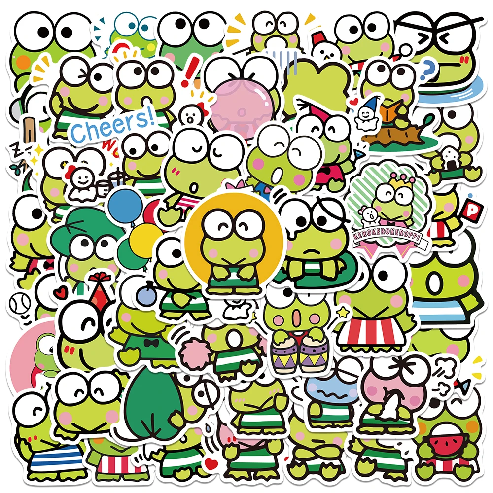 50/100pcs Sanrio Keroppi Cute Green Frog Stickers Vinyl DIY Car Laptop Luggage Skateboard Graffiti Decals Fun for Children Gift