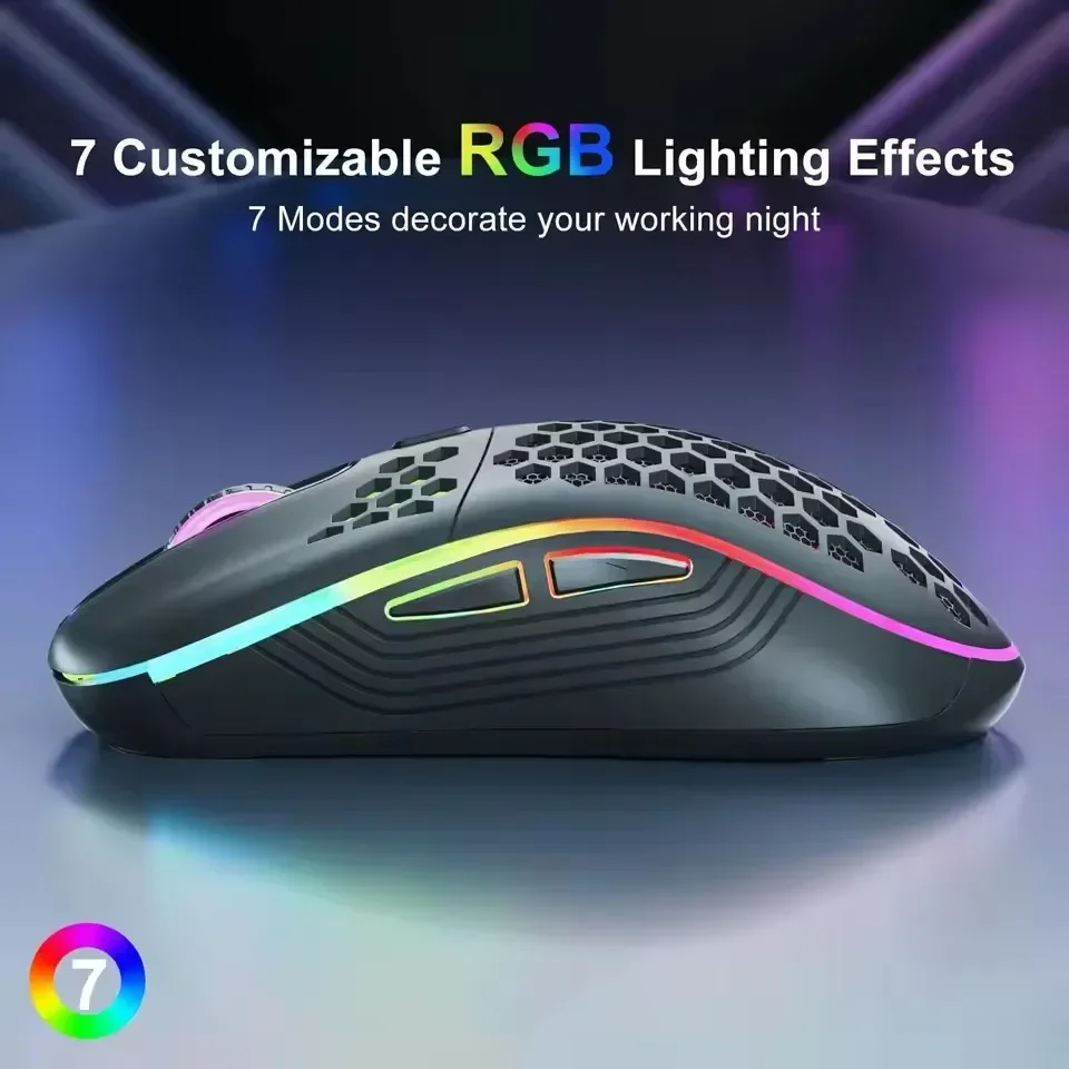 Mouse wireless RGB 2.4G Type-C Mouse leggero con retroilluminazione ricaricabile con design a nido d'ape con ricevitore USB DPI regolabile