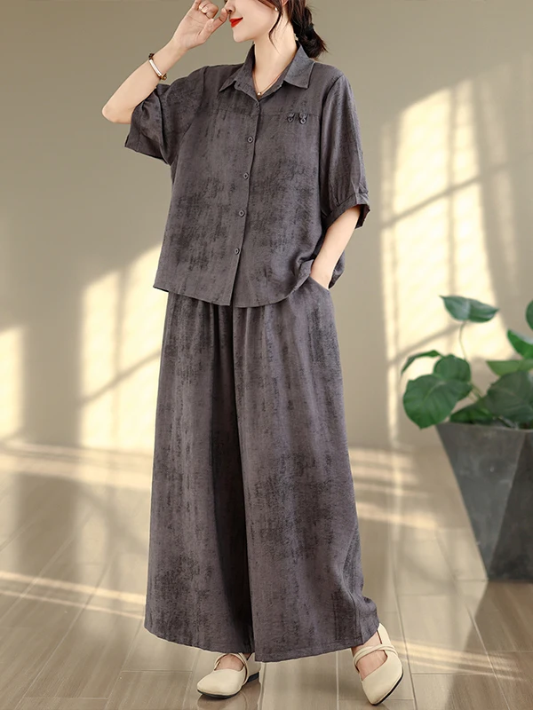 

Модный повседневный комплект из двух предметов: рубашка-кардиган и брюки с широкими штанинами на резинке (длина 7/8), лето 2026, новинка, простой дизайн