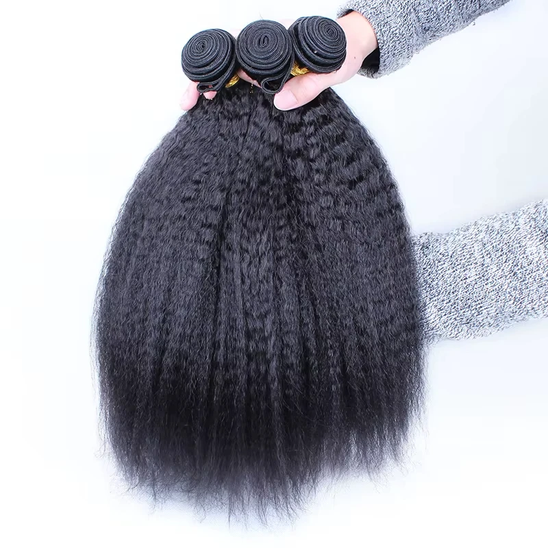 Rambut Lurus Keriting Rambut Asli Brasil 1/3 Pcs Bundel 100% Tanpa Proses Warna Alami Yaki Kasar Ekstensi Rambut Remy Manusia