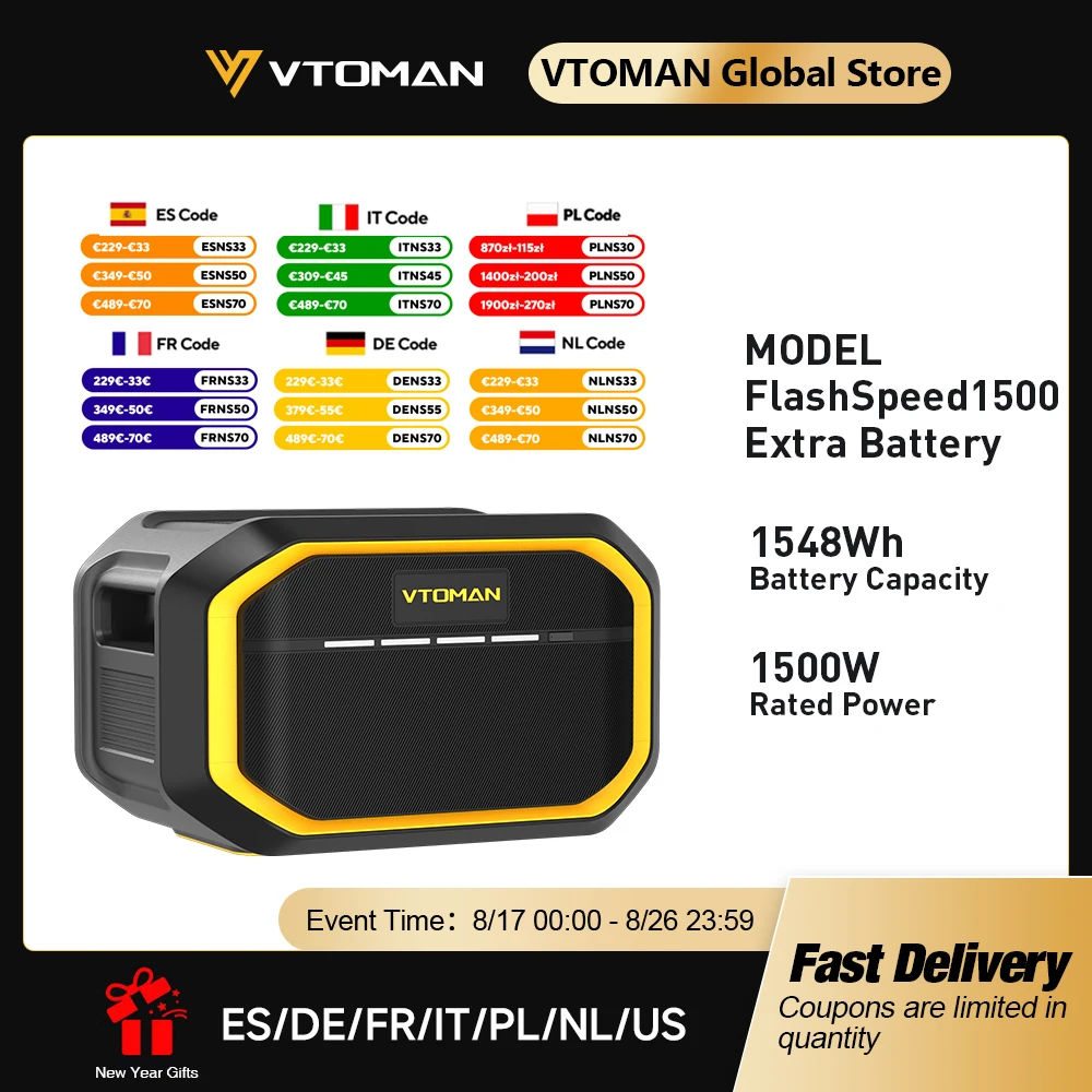 VTOMAN This FlashSpeed1500 Extra Battery is o1548Wh for VTOMAN FlashSpeed1000/FlashSpeed1500 Power station with1500W(3000W Peak)