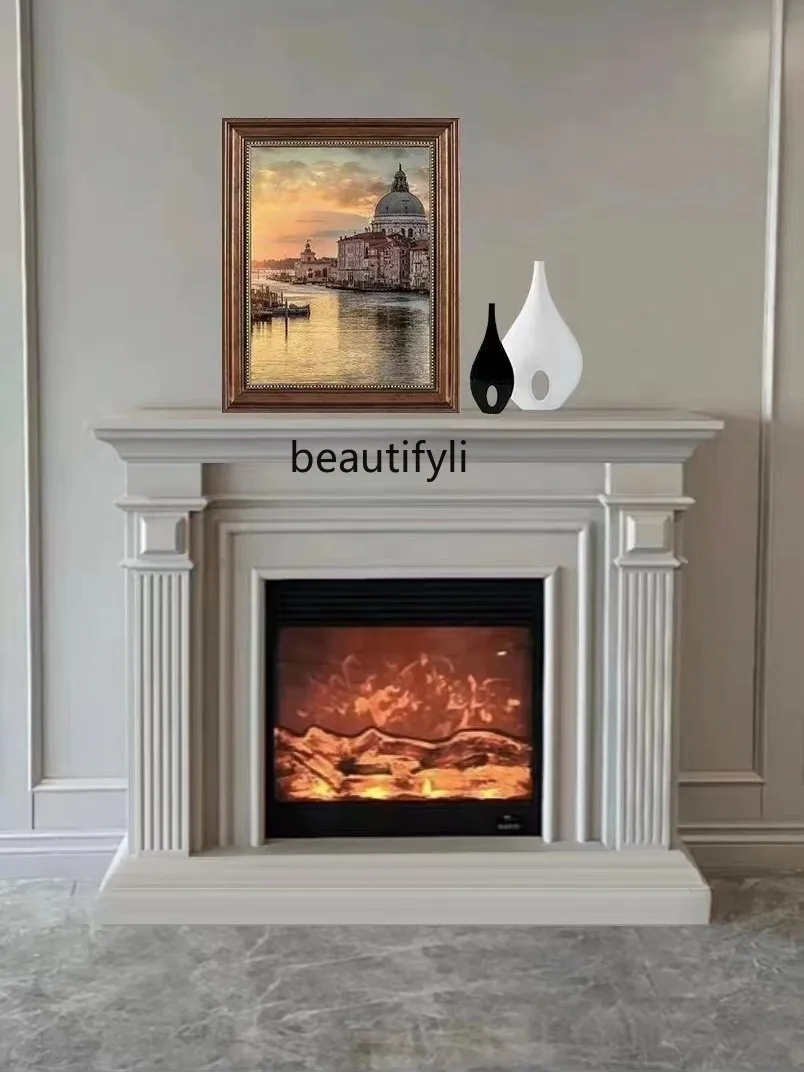 

French solid wood mantel modern minimalist entrance cabinet living room simulated fire fireplace decorative cabinet