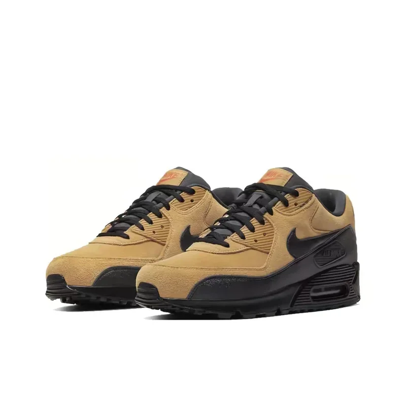 Nike Air Max 90 Men's Comfortable Shock Absorption Cushioned Breathable Retro Gump Running Shoes Wheat/Black AJ1285-700