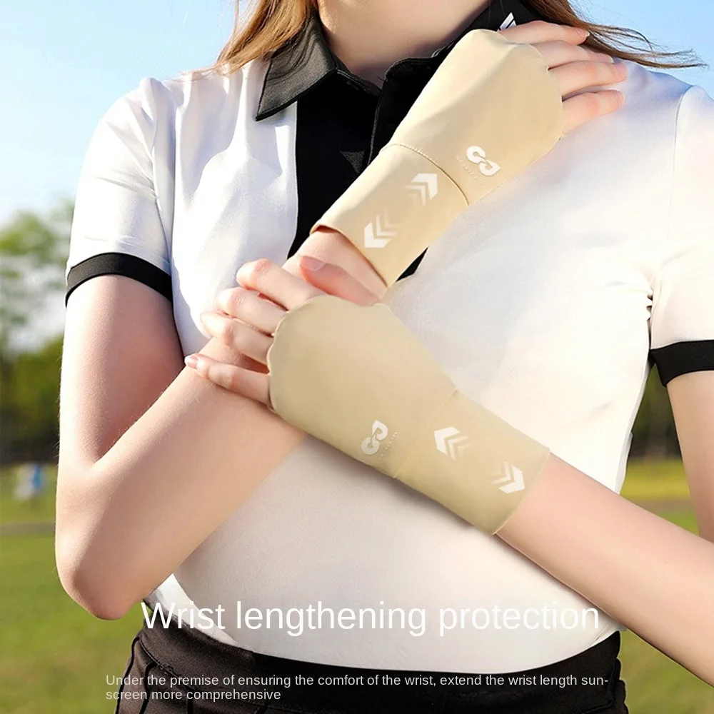 

Elastic Half Finger Golf Gloves Solid Color Thin Sunscreen Gloves Protect Wrist Wristband Anti-UV Ice Silk Mittens Unisex
