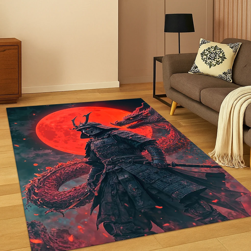 

3D Japanese Samurai Bushido Katana Cartoon Carpet Rug for Living Room Sofa Home Bedroom Doormat Decor,Kid Play Non-slip Area