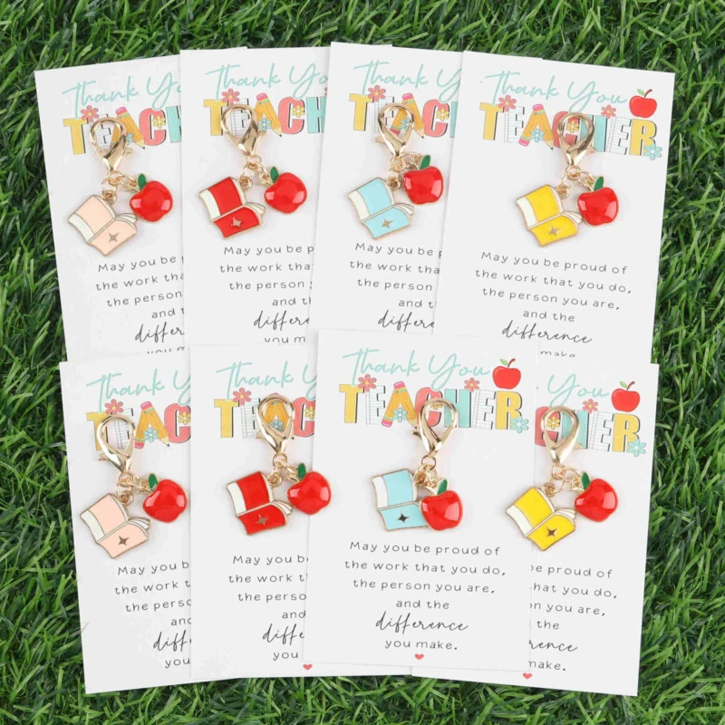 2D 4/8pcsTeacher's Thanksgiving-themed book and apple keychain set，Teacher's Thanksgiving-themed book and apple keychain，Teacher