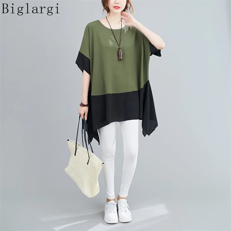 Oversized Chiffon Irregular Patchwork Casual Summer T Shirt Women Large Size Loose T-Shirt Korean Ladies Womens TShirt Tops 2022