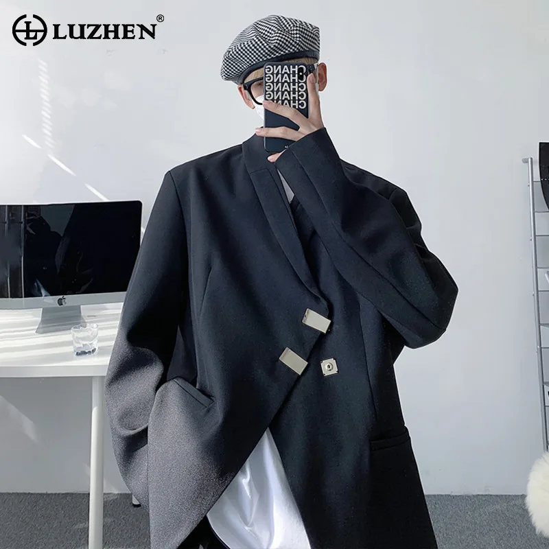 LUZHEN Autumn New Metal Buckle Asymmetric Placket Design Korean Fashion Blazers Original Men's Elegant Trendy Suit Jacket LZ2045