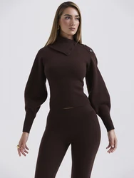 Articat Autumn/Winter Fashion Sweater Set Women Polo Neck Long Sleeve Top Slim Elastic Pants Two Piece Set Female Casual Street