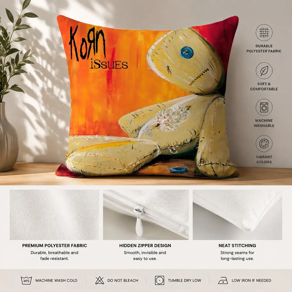 K-Korn Band Rock Cushion Cover 40x40cm Square Decorative Sofa Cushion Cover Bedroom Living Room Home Decor Gift