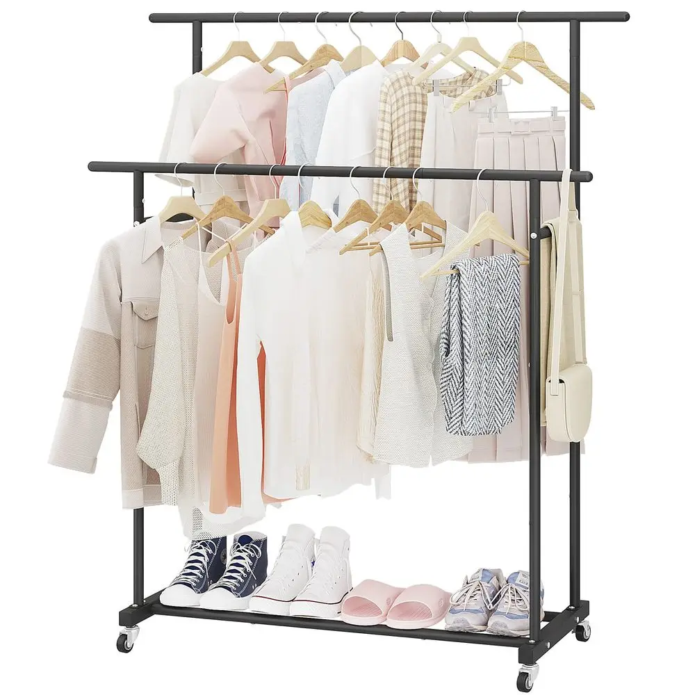 Double Rod Clothing Garment Rack,Rolling Hanging Clothes Rack,Portable Clothes Organizer for Bedroom,Living Room,Clothing Store