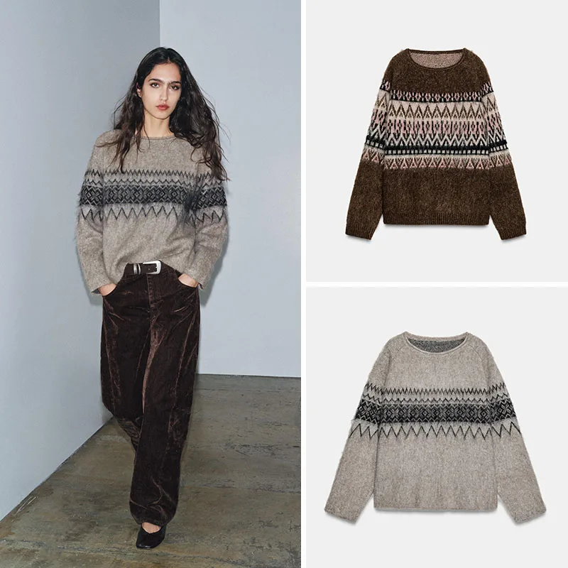 

Новое осеннее поступление, женский вязаный свитер круглого цвета Ne Long Sve с эффектом бров и кисточками, повседневный с геометрическим узором