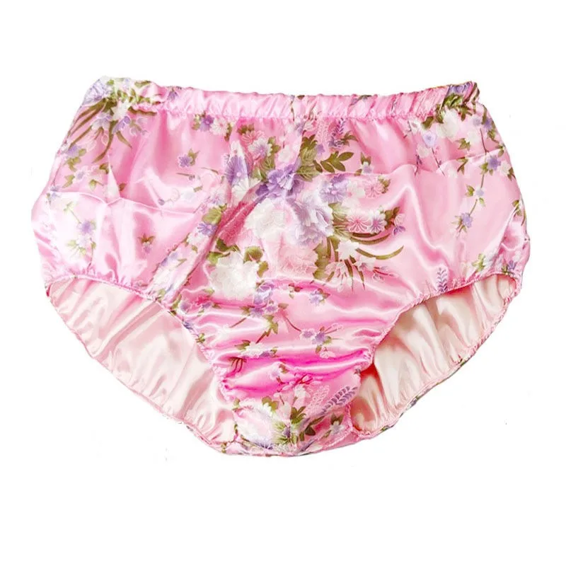 Handmade Silk Soft Satin Floral Men's Underwear High Waist Comfortable Briefs Innerwear Home Clothes