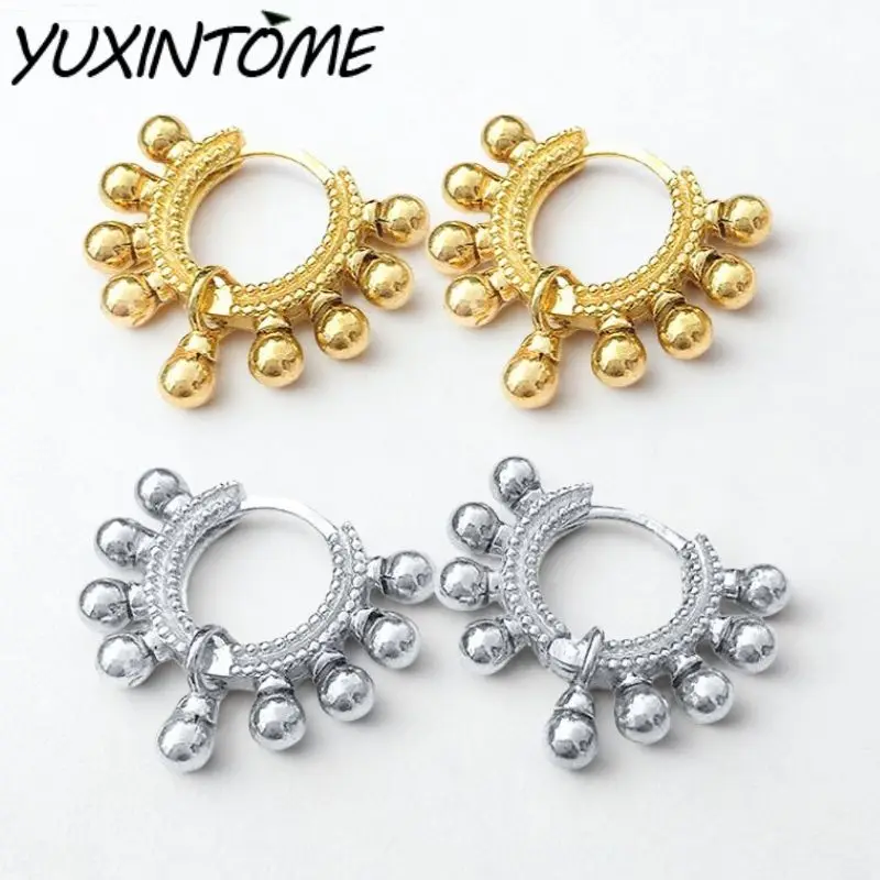 

925 Sterling Silver Needle personality Fashion Old-fashioned Balled Circle Earrings Women's Leisure Party Jewelry Accessories