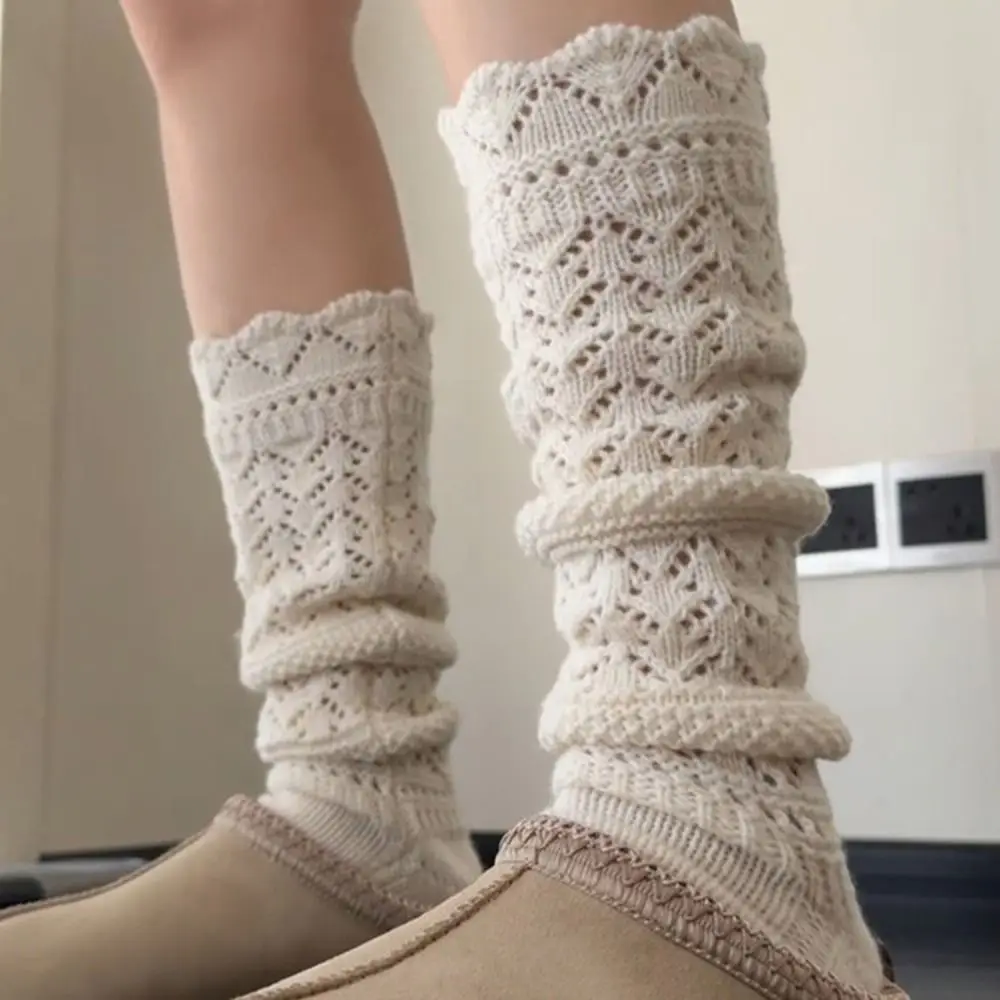 

Trendy Y2K Knitted Foot Cover Hollow Out Warm Lolita Boots Cover Breathable Soft Women Leg Warmers Student
