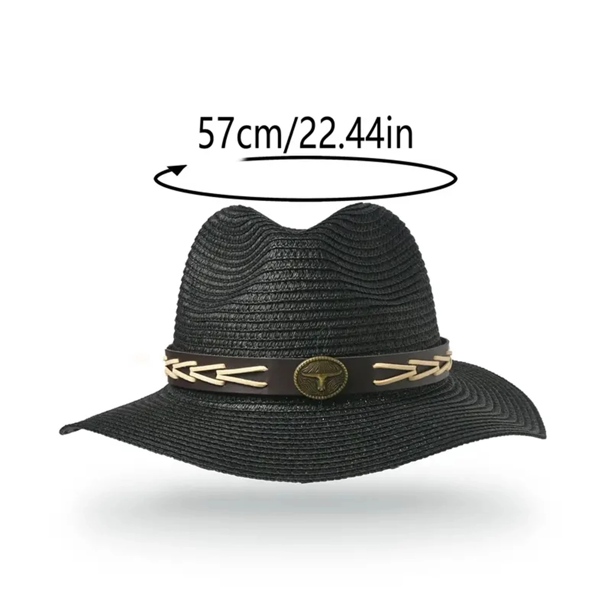 Ladies\' wide belt trim cowboy hat spring and Summer Outdoor Sun Protection Beach Sun hat folding straw jazz hat men can wear