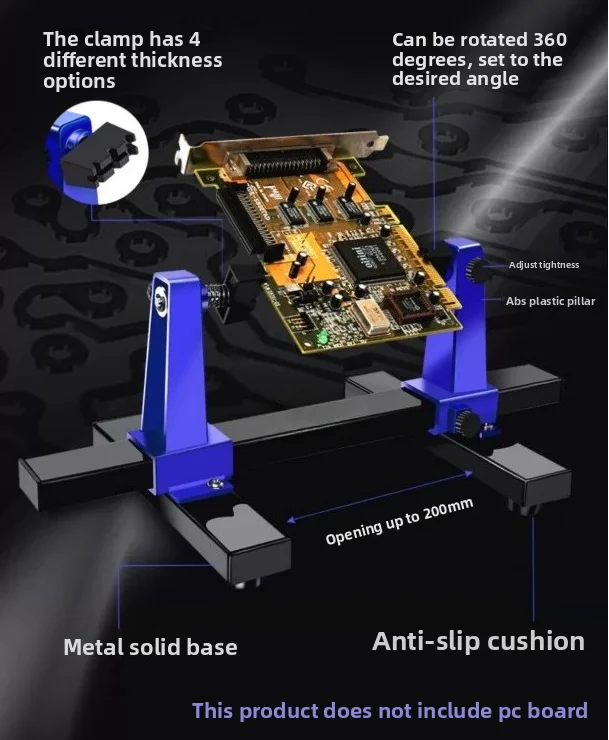 SN-390 Adjustable PCB Soldering Clamp Holder – 360° Rotating Circuit Board Vise Stand, 200mm Max Width for Repair