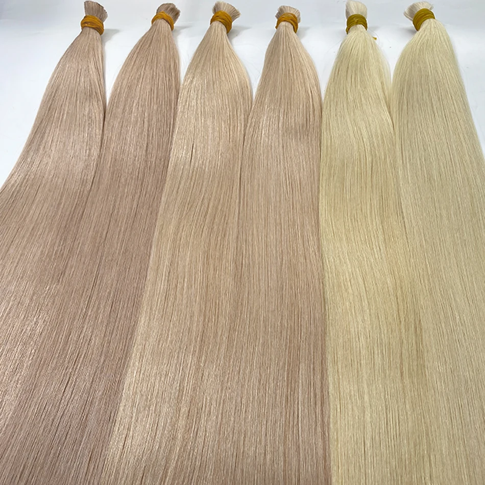 Extensiones de Cabello Humano Real 613 sin Tejido, Rubio Miel, Cabello Virgen Vietnamita Recto para Trenzas 5