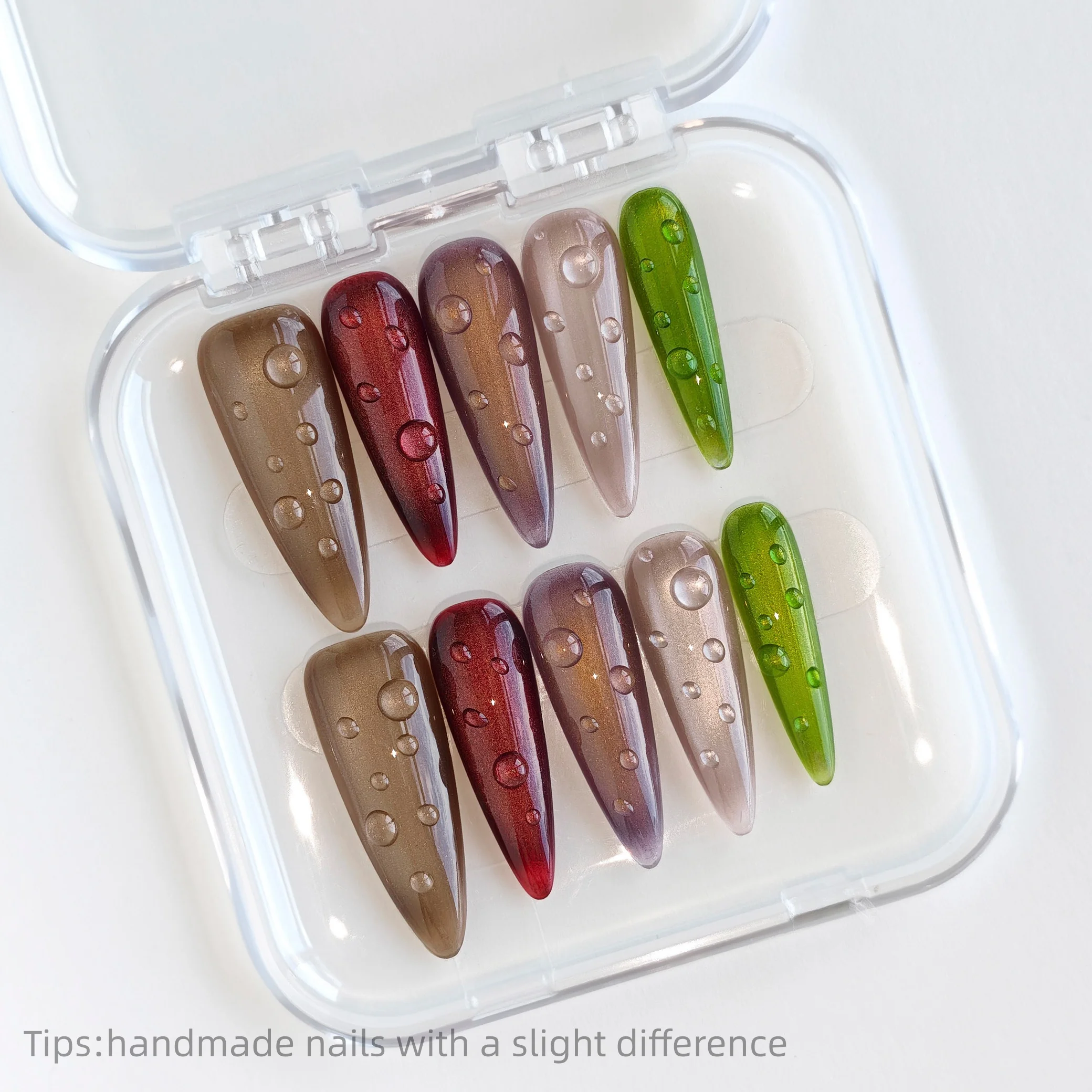 Handgefertigte Press On Nails Mandel-Kunstnägel, 3D-Wassertropfen, modische Glitzer-Nagelkunst, tragbare farbige lange künstliche Nägel