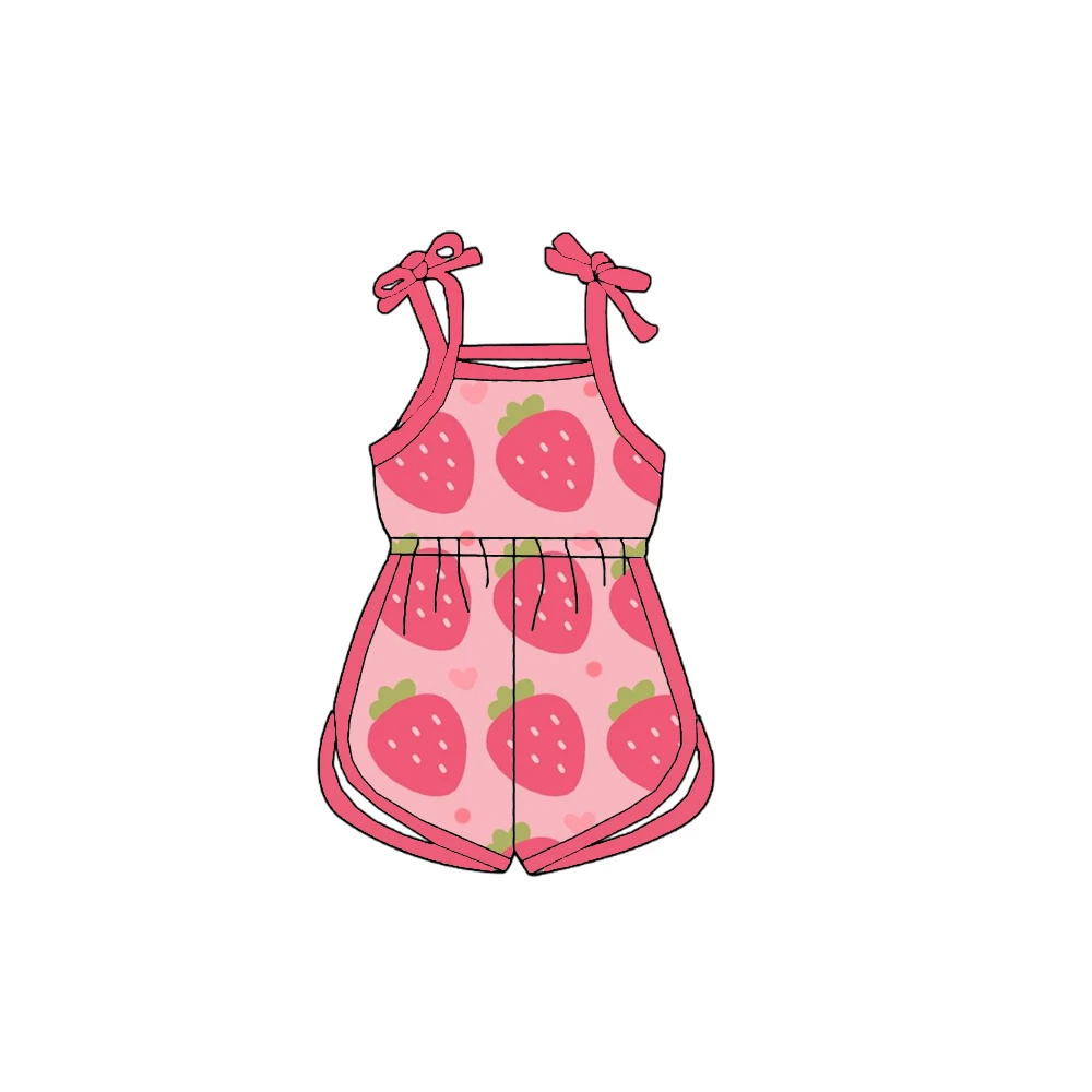 Boutique children's sets Can be tied with straps jumpsuit shorts strawberry print custom wholesale