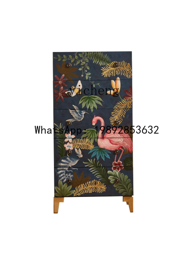 

XL American Retro Chest of Drawers Solid Wood Painted Living Room Five-Drawer French Style Living Room Bedroom Storage Cabinet