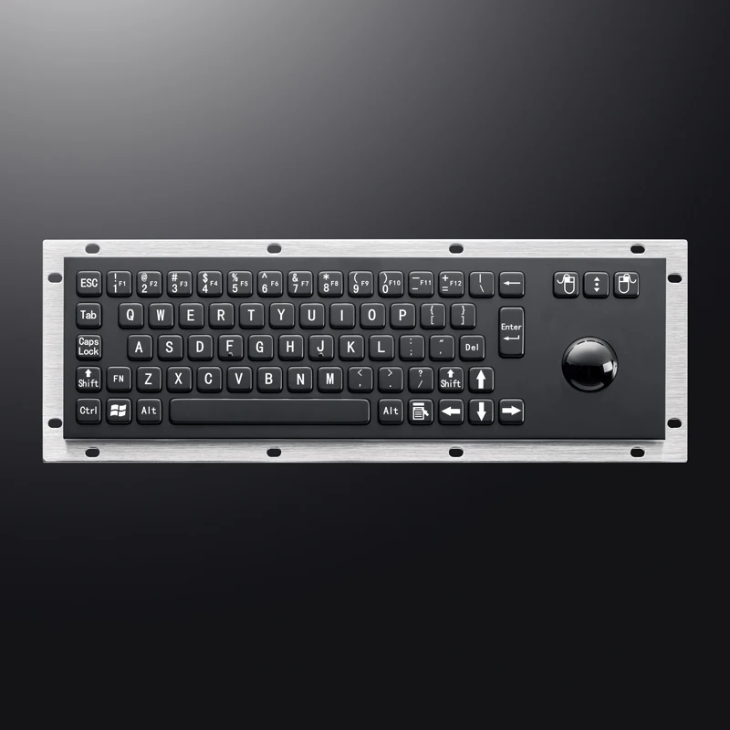 

68 Keys Waterproof IP65 Vandal Proof Panel Mount USB Wired Stainless Steel Industrial Metal Keyboard With Trackball Mouse