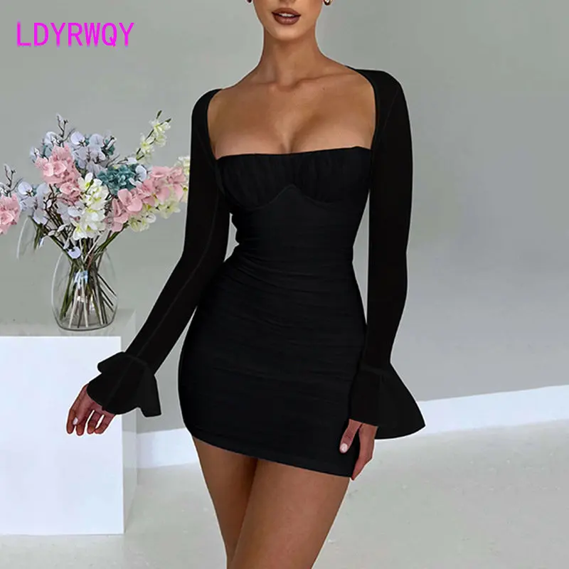 New women's dress Stylish sexy long sleeve high waist hip skirt