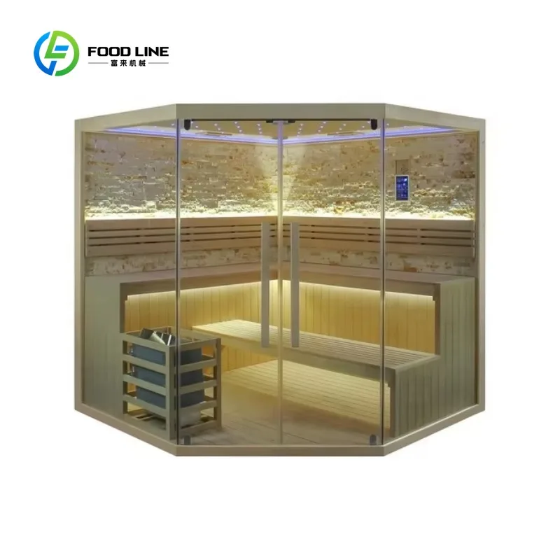 

Customized Commercial Finland Steam Sauna Room Hemlock Wood Himalayan Salt Wall CE Certified Factory Direct